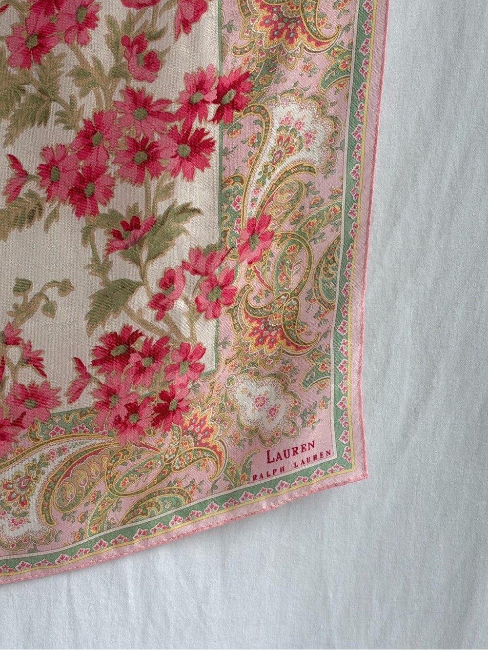 Vintage Lauren Ralph Lauren 100% Silk Scarf | 21” x 21” | Pink Floral Square